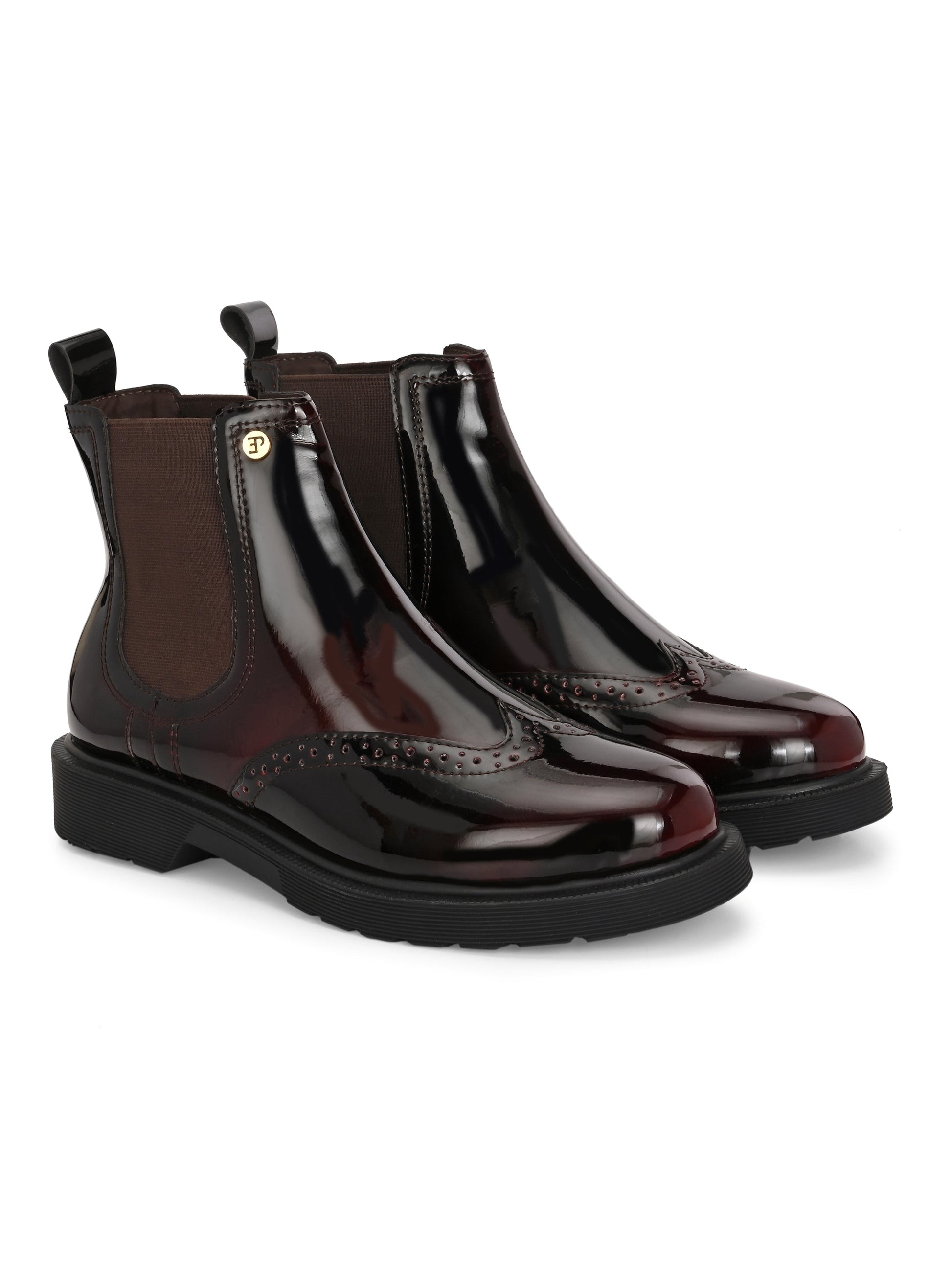 El Paso Women Wine Faux Leather Casual Chelsea Boots-6