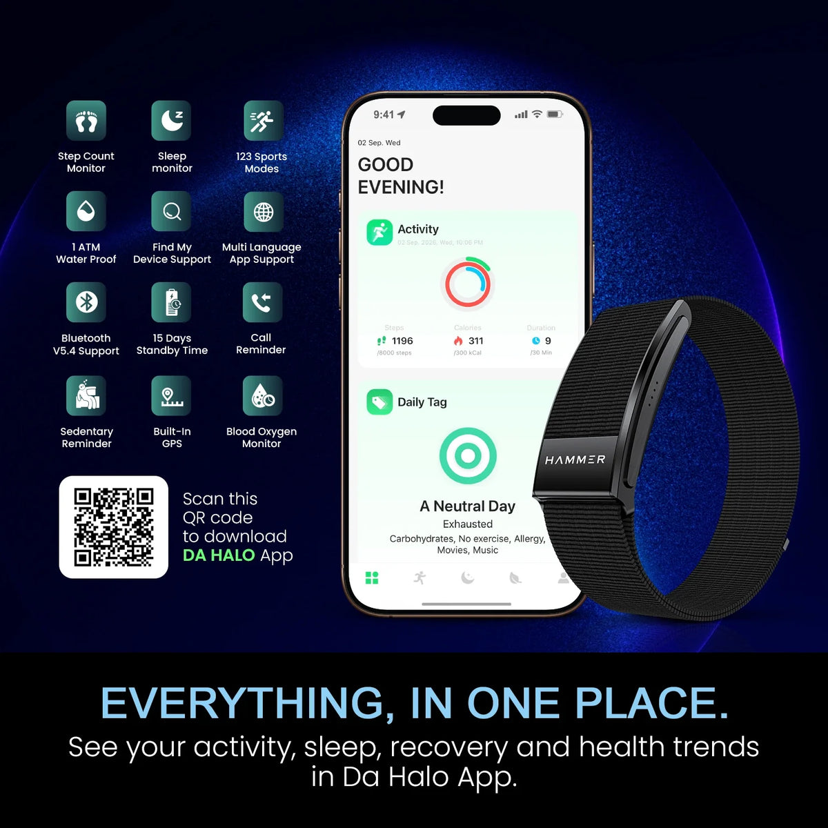 HAMMER Fit Pro 2 Screenless Fitness Band, 24/7 Activity Health Tracker, Heart Rate, Sleep Tracke, Multiple Sports Modes-7