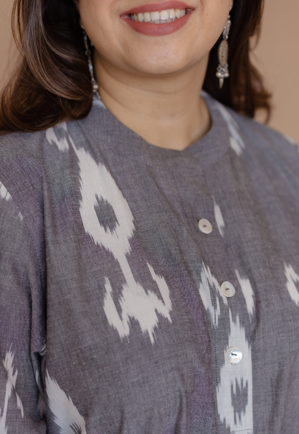 Ayaat Grey Handloom Ikkat Cotton Straight Kurta