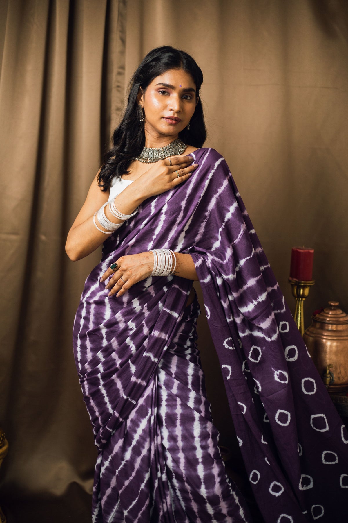 Cotton Mul Tie Dye Saree Jamun Leheriya-2