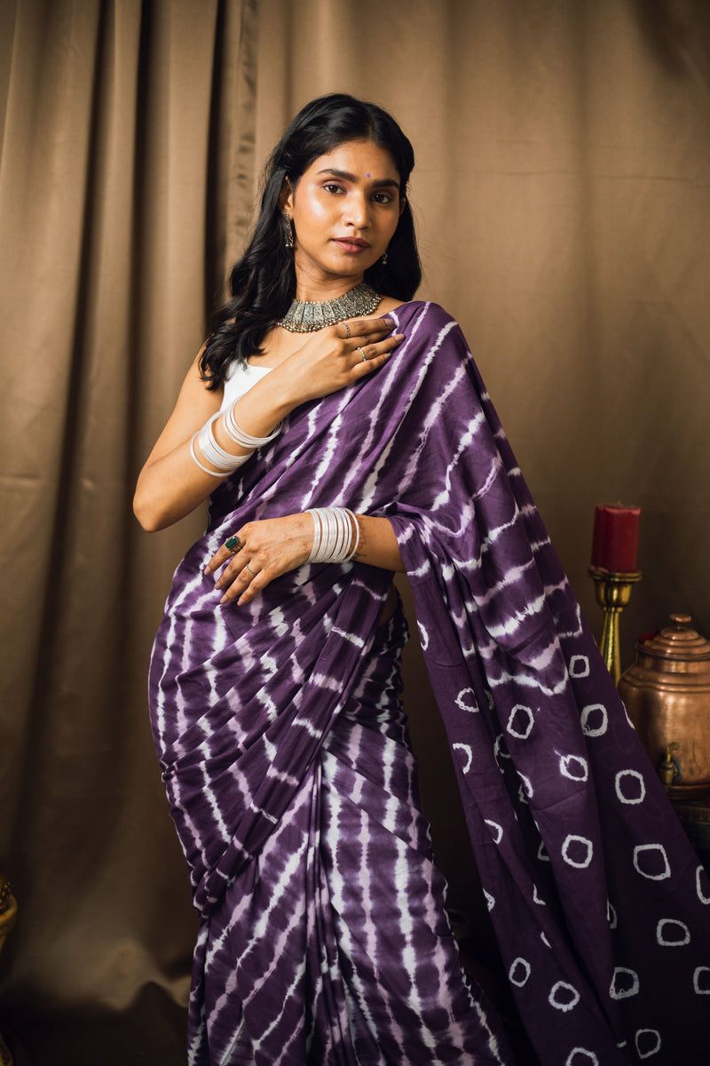 Cotton Mul Tie Dye Saree Jamun Leheriya-2