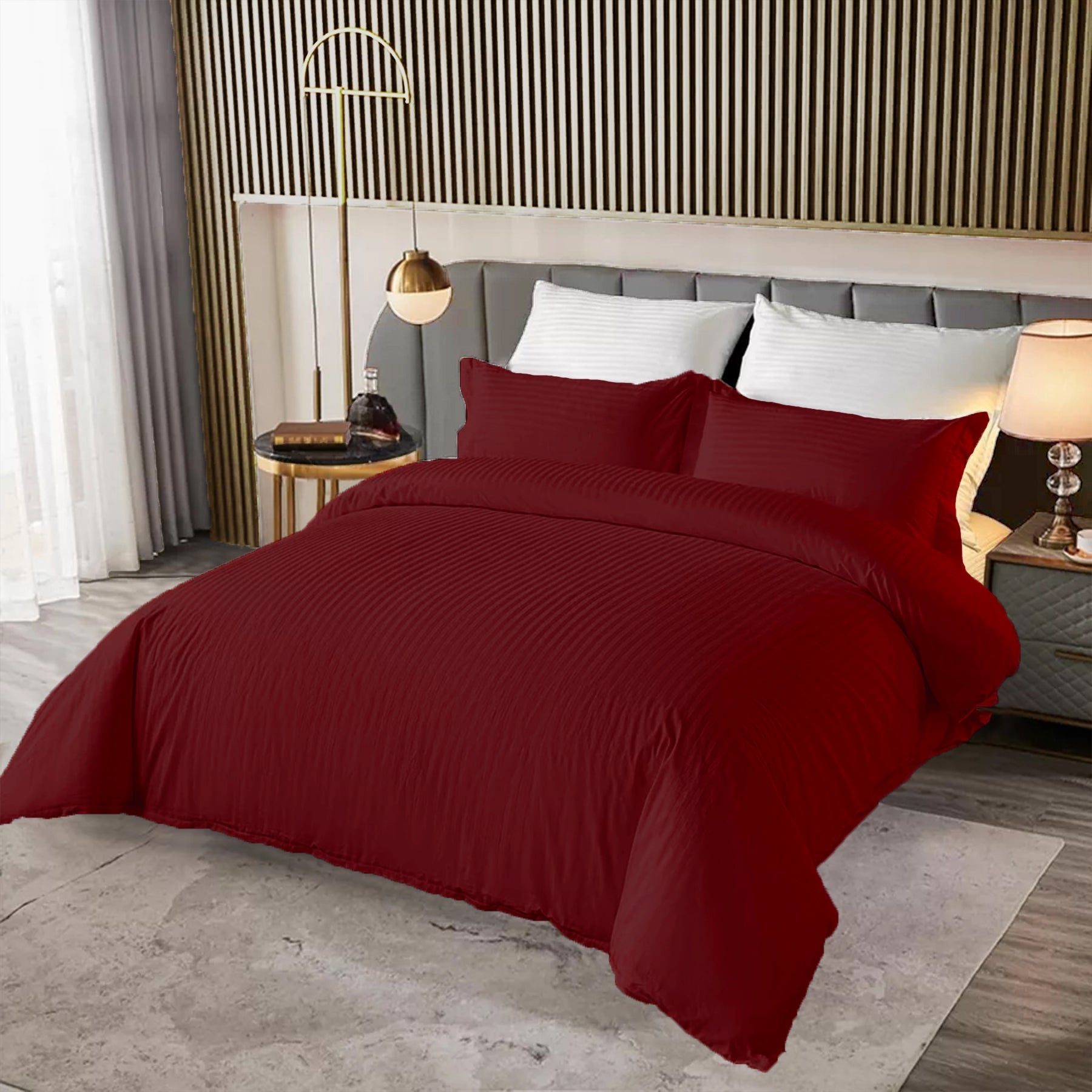 Breton Mellow - Satin Striped Duvet Cover (Maroon)-7