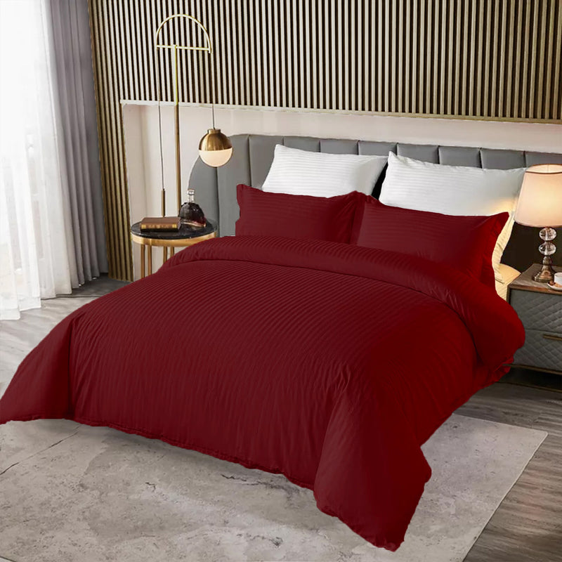Breton Mellow - Satin Striped Duvet Cover (Maroon)-7