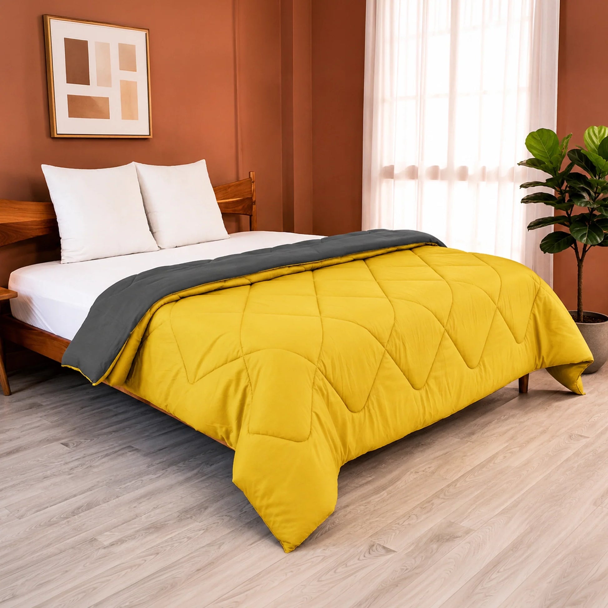 Fort - Box Stitch Duvet Comforter (Mango Yellow & Dark Grey)-7
