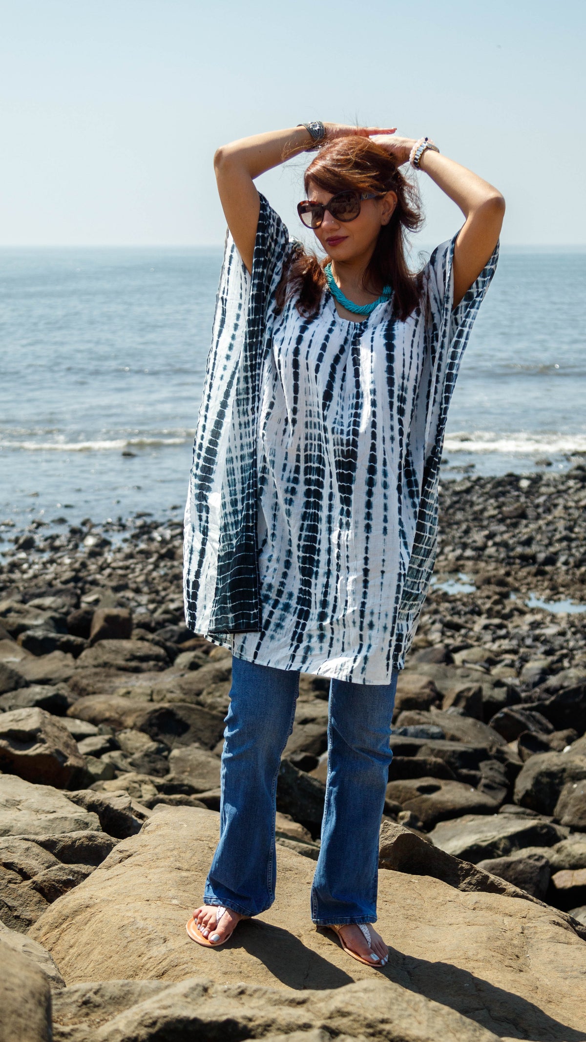 Tie-Dyed Cotton Mul Kaftan Tunic/ Dress · Zebra-8