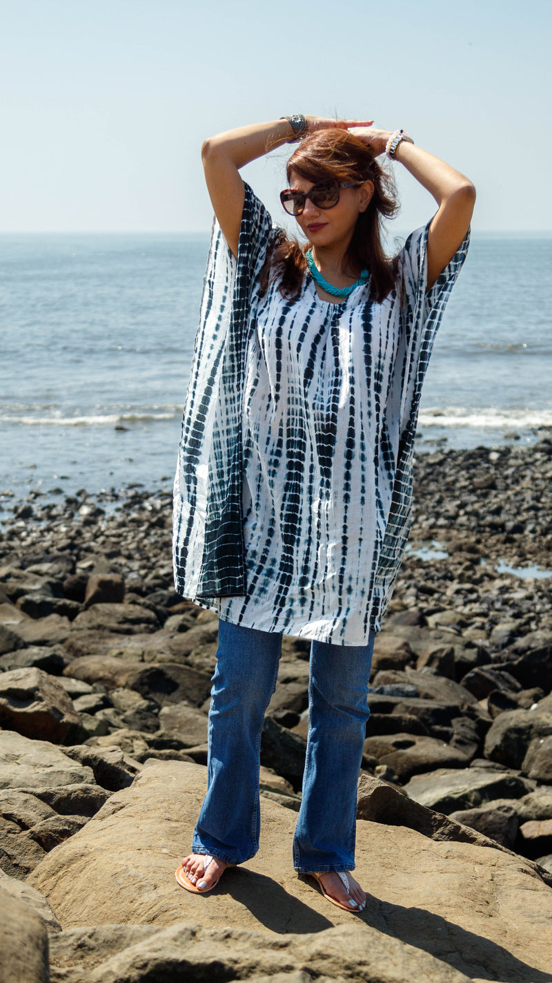 Tie-Dyed Cotton Mul Kaftan Tunic/ Dress · Zebra-8