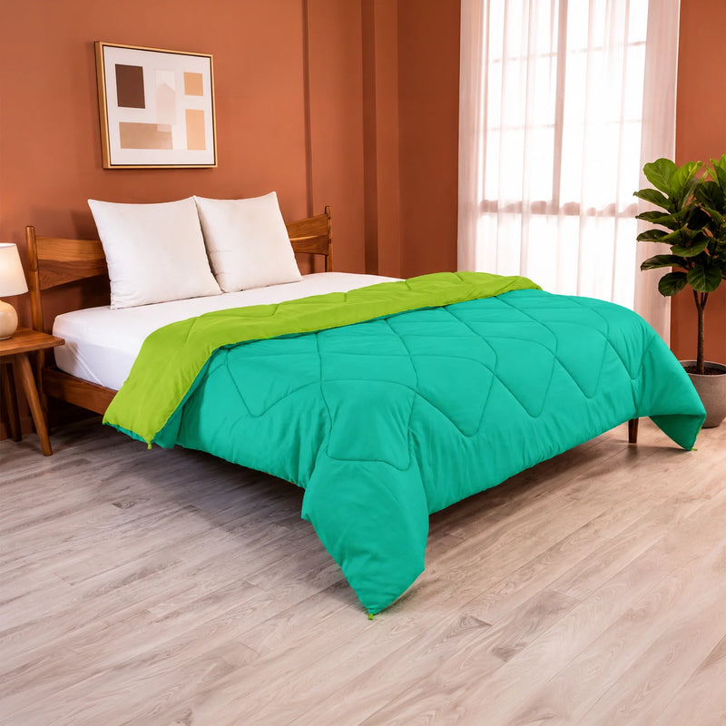 Fort - Box Stitch Duvet Comforter (Parrot Green & Aqua Green)-7