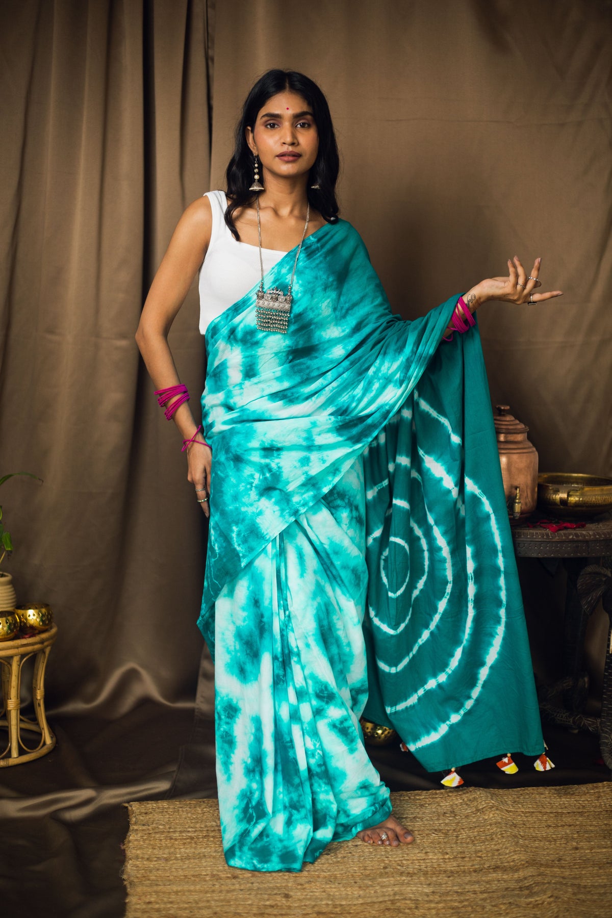 Cotton Mul Tie Dye Saree Mint Masala-7