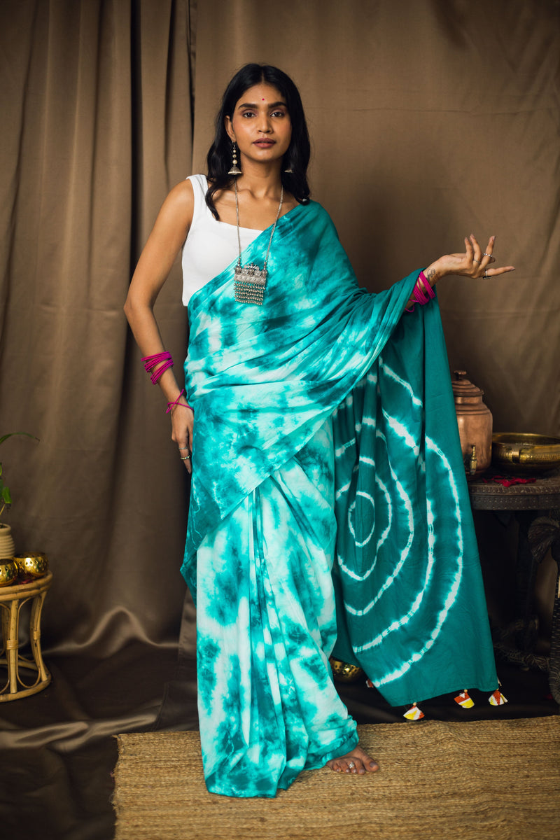 Cotton Mul Tie Dye Saree Mint Masala-7