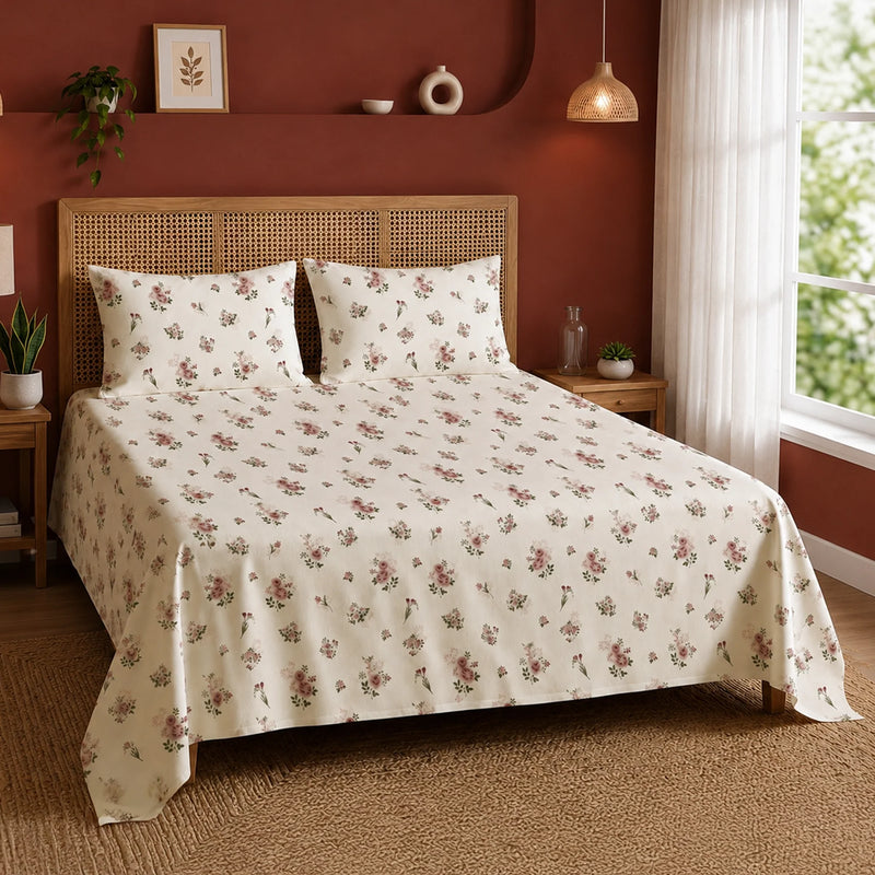 Blush Garden - White Floral Bedsheet-7