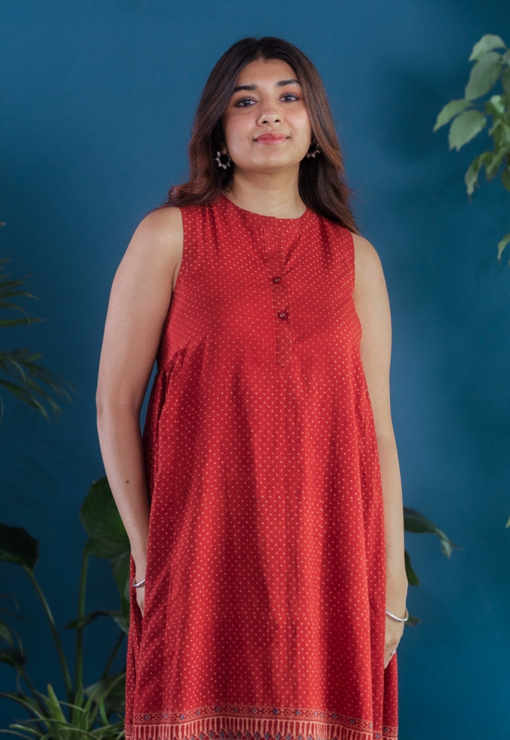 Zivaa Red Ajrakh Cotton A Line Dress