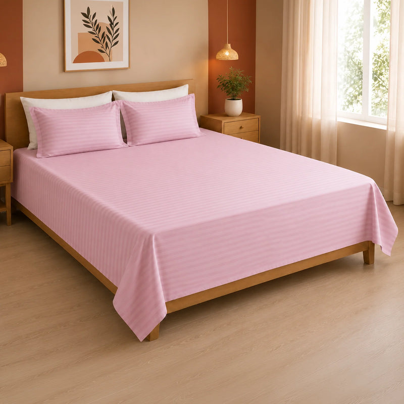 Breton Nap - Satin Stripes Bedsheet (Baby Pink)-7