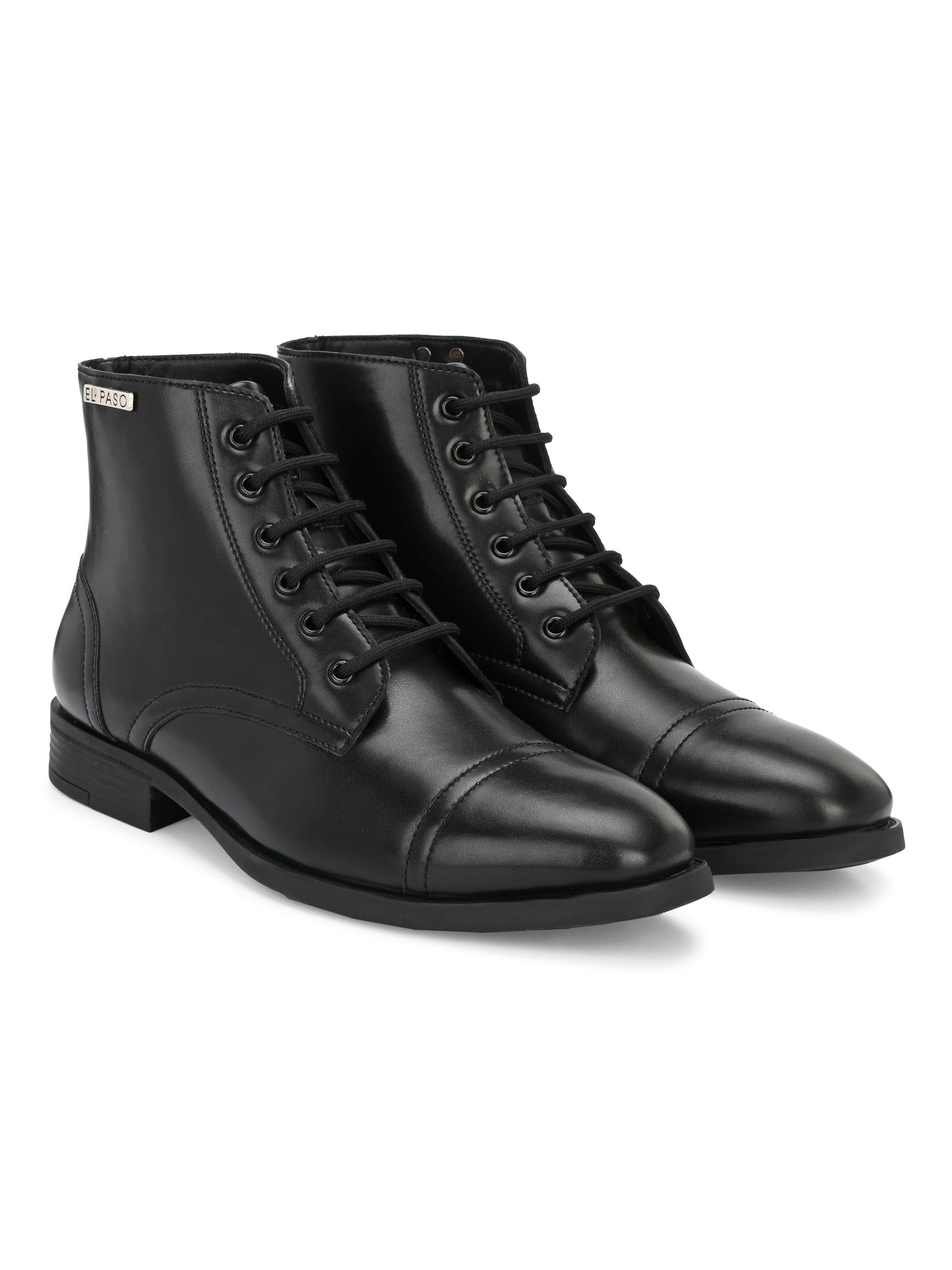 Black Lace-Up Block Heel Boots