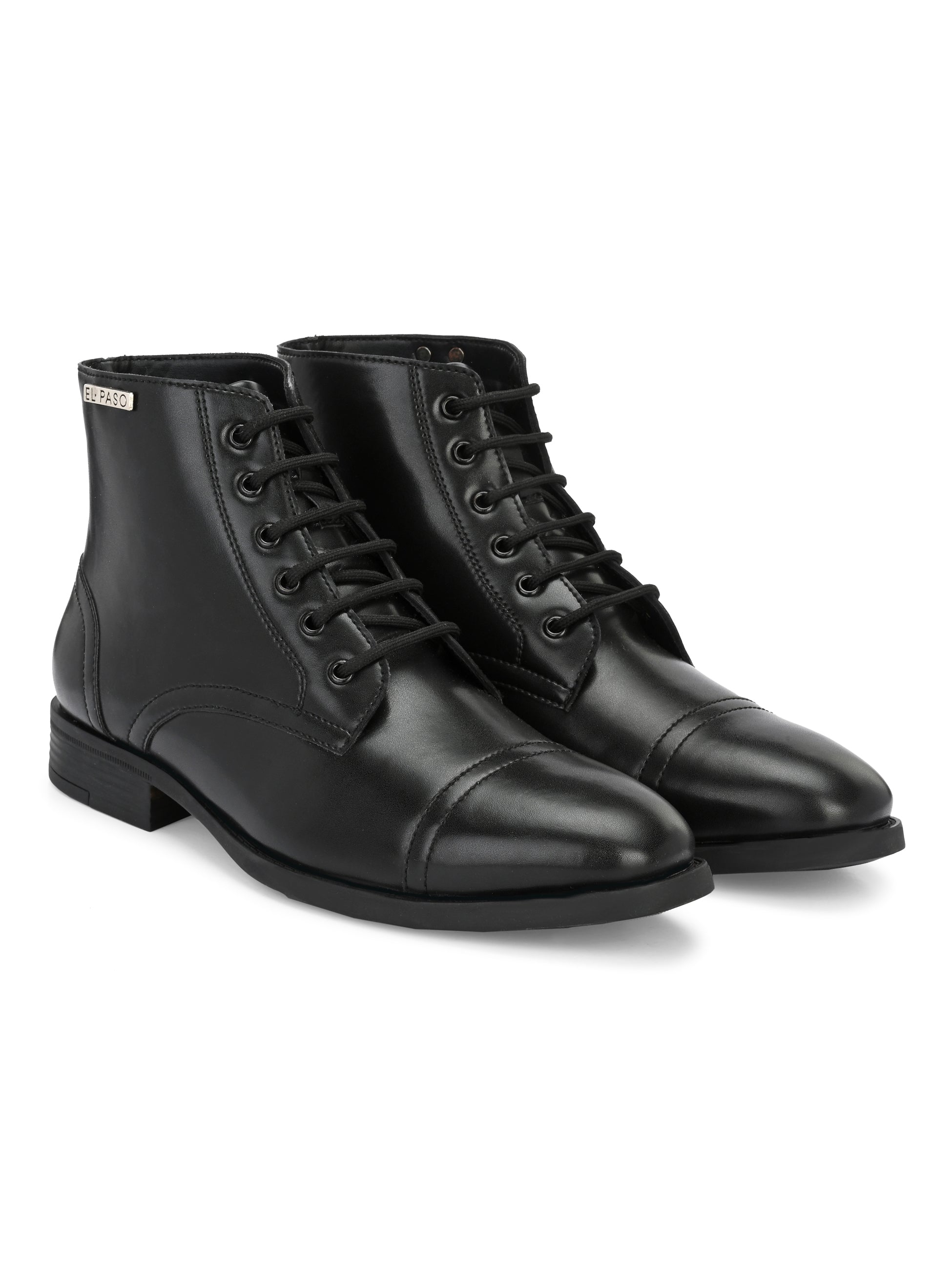 Black Lace-Up Block Heel Boots