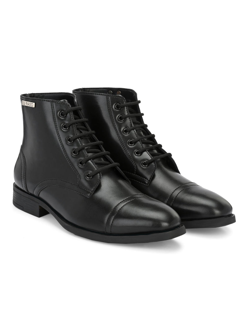 Black Lace-Up Block Heel Boots