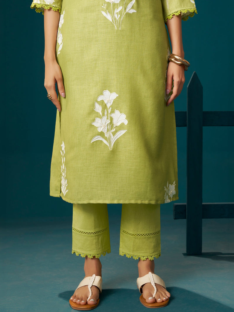 Bahar Green Mul Linen Suit Set