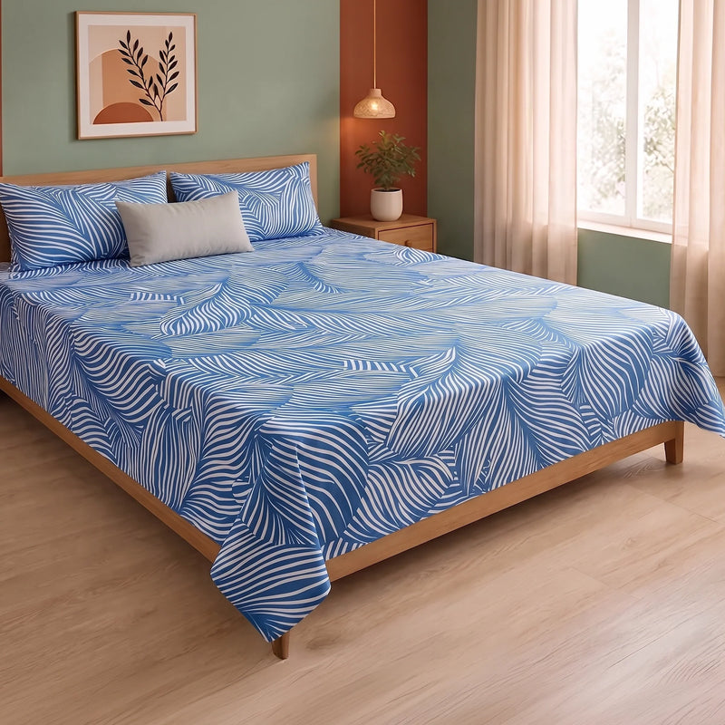 Blue Feather - Bedsheet (Blue & White)-7