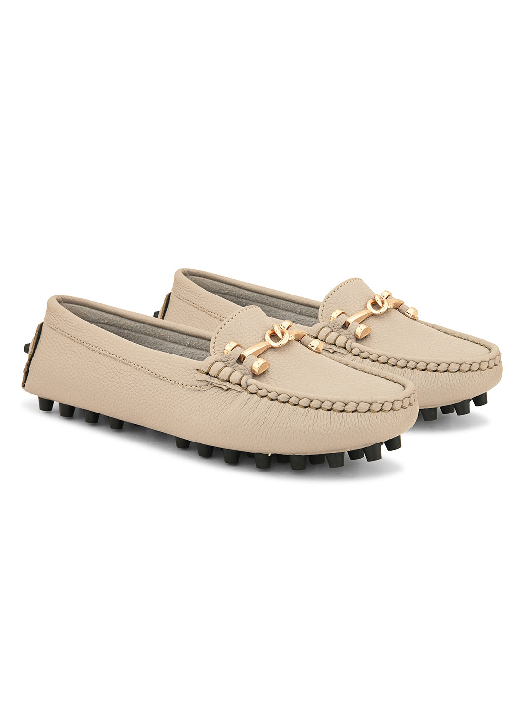 Women Textured Loafers With Buckle Detailing-5