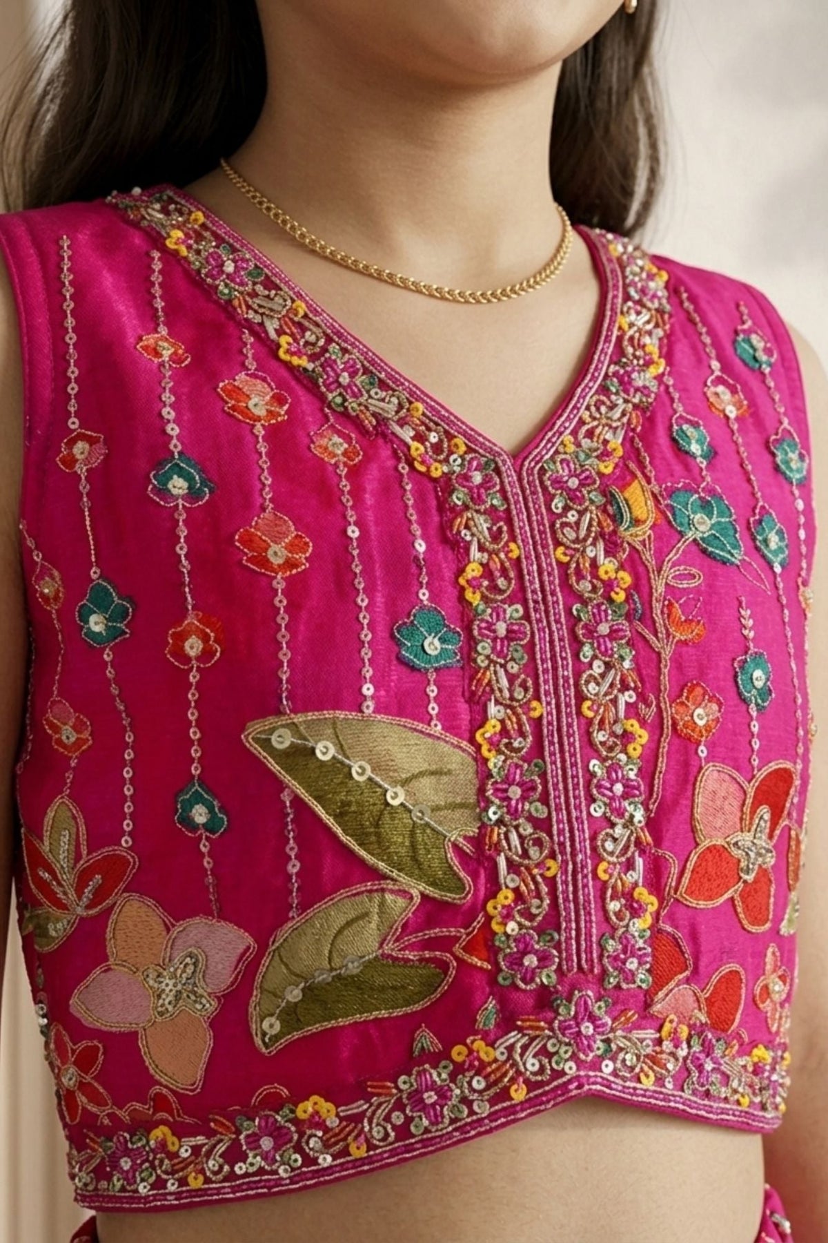 Rani Pink Floral Printed Embroidered Lehenga Choli with Dupatta