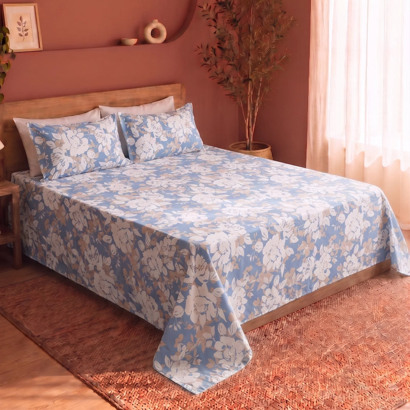 Blossom Haze - Floral Bedsheet (Blue)-9