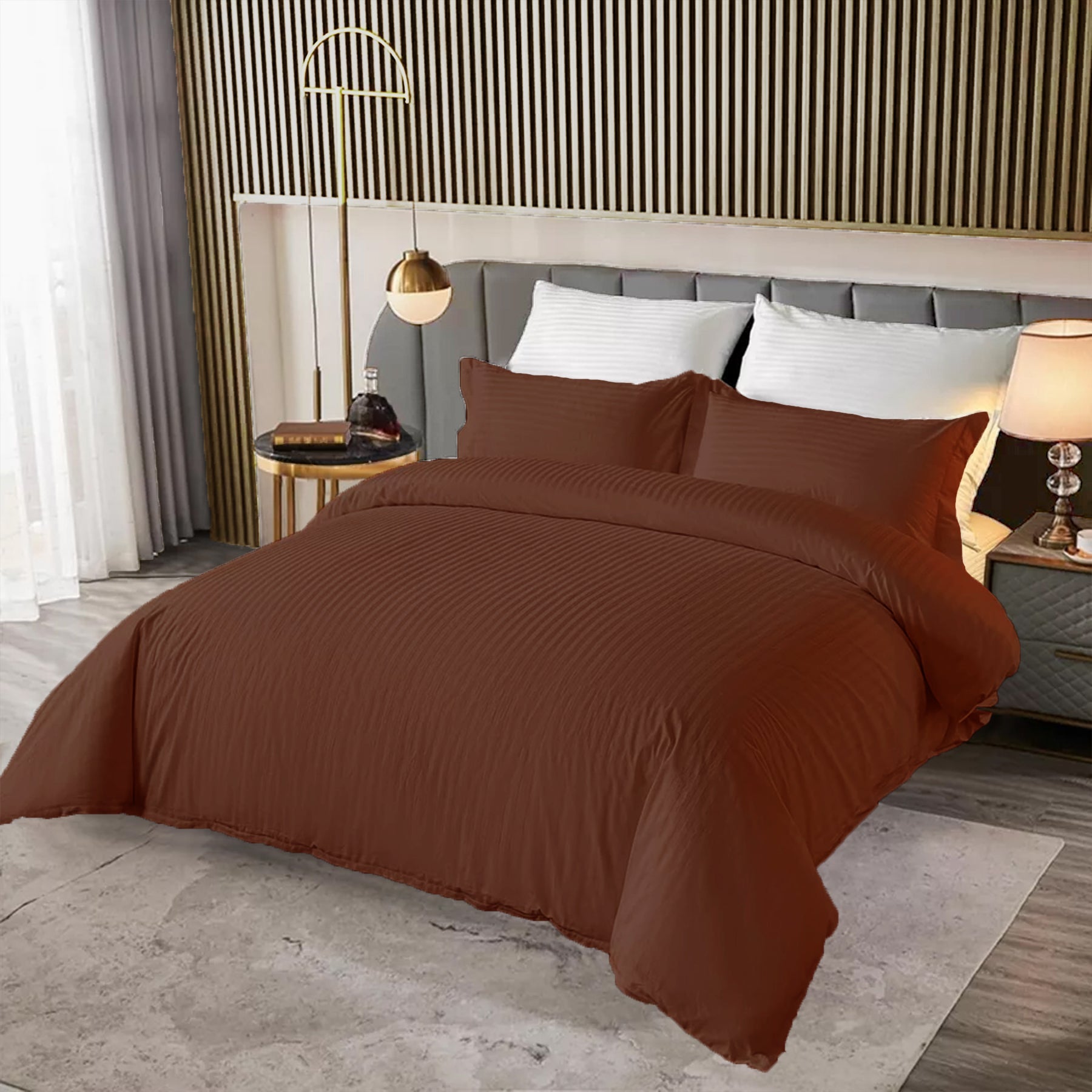 Breton Mellow - Satin Striped Duvet Cover (Brown)-7