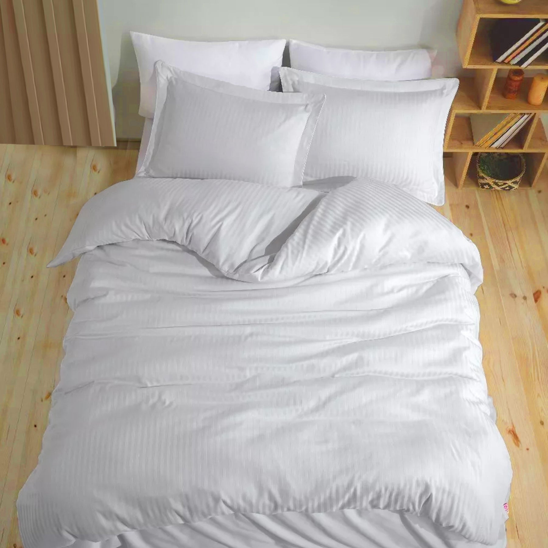 Breton Mellow - Satin Striped Duvet Cover (White)-7