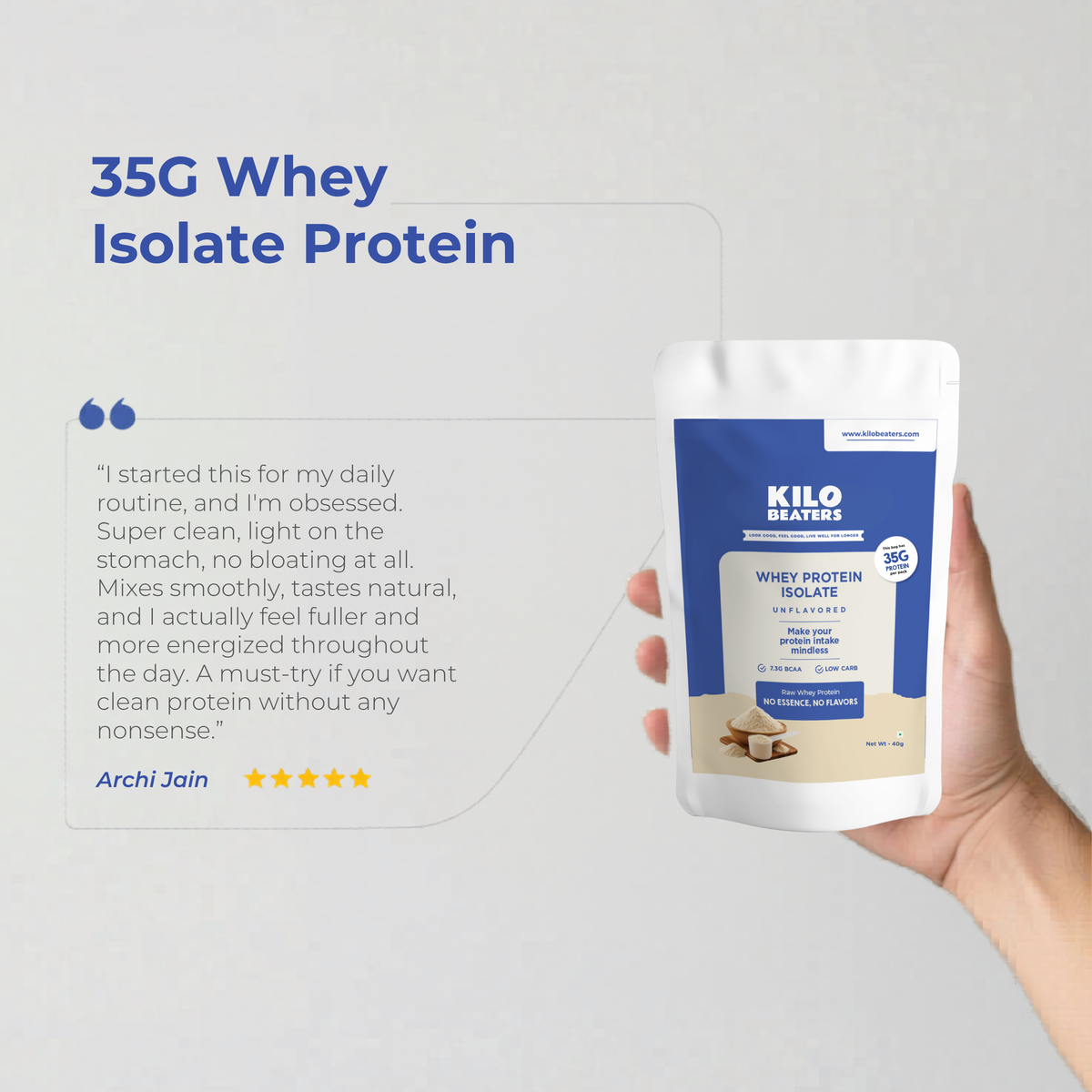 Unflavored Pure Whey Protein Isolate with 35g Protein per pack