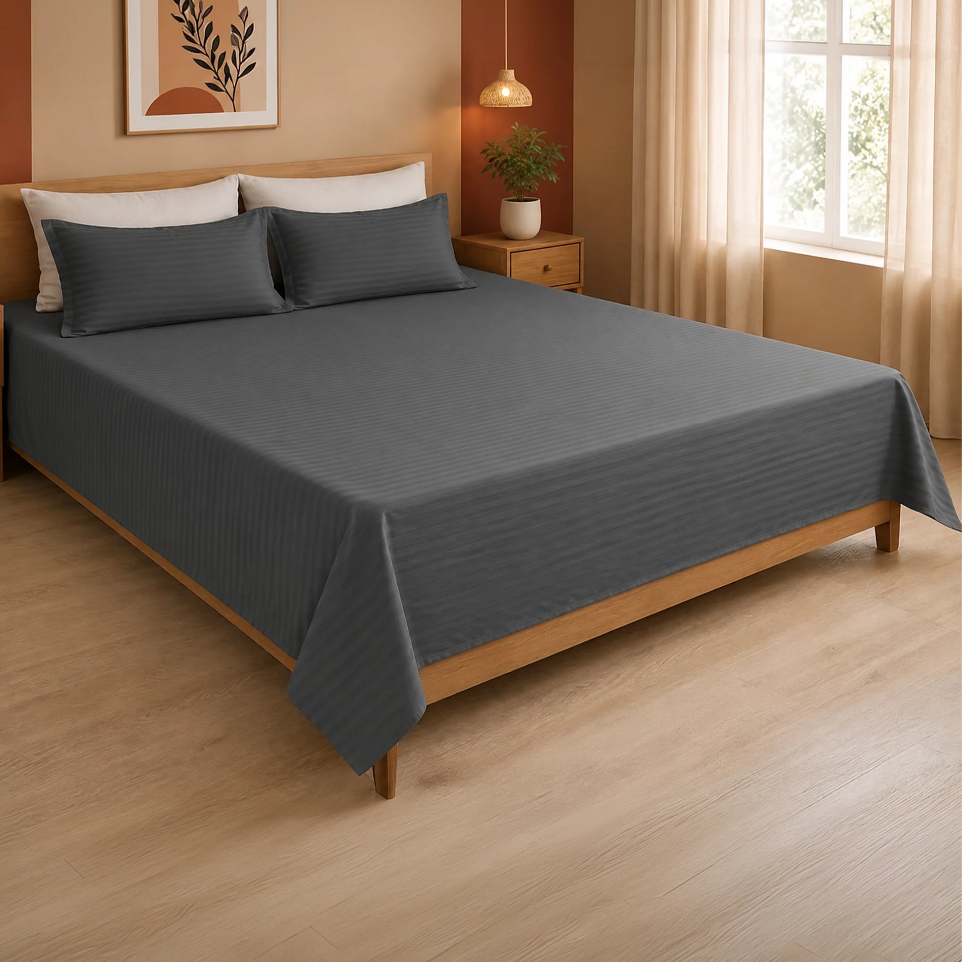 Breton Nap - Satin Stripes Bedsheet (Grey)-7