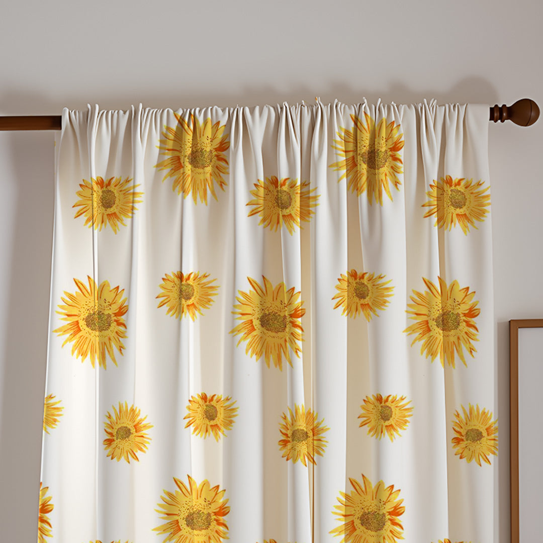 Yellow Sunflower Printed Rod Pocket Duck Curtain-2