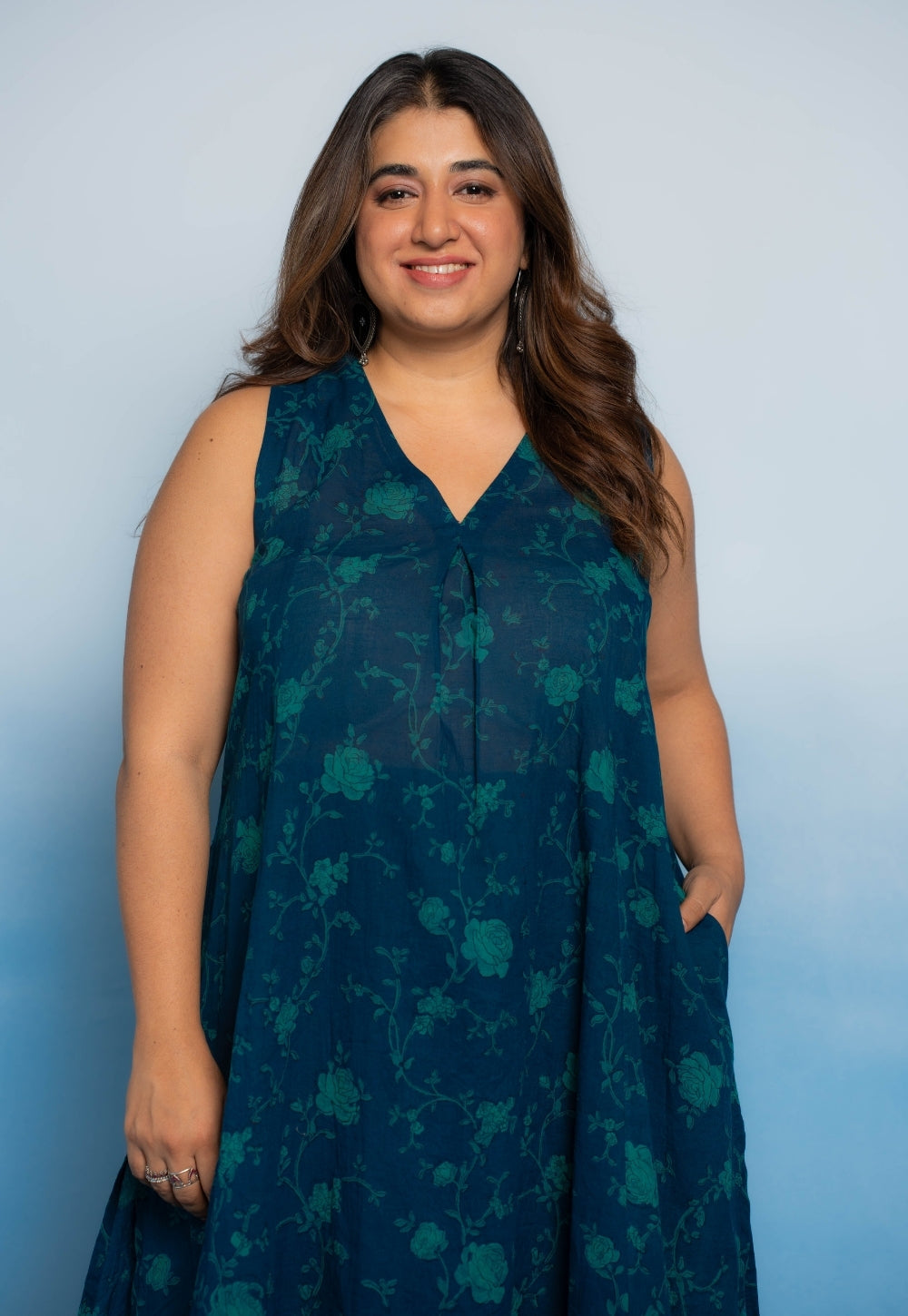 Raahi Blue Dabu Mul Cotton A Line Co-Ord Set