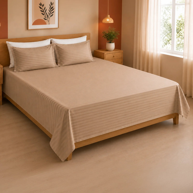 Breton Nap - Satin Stripe Bedsheet (Taupe)-7