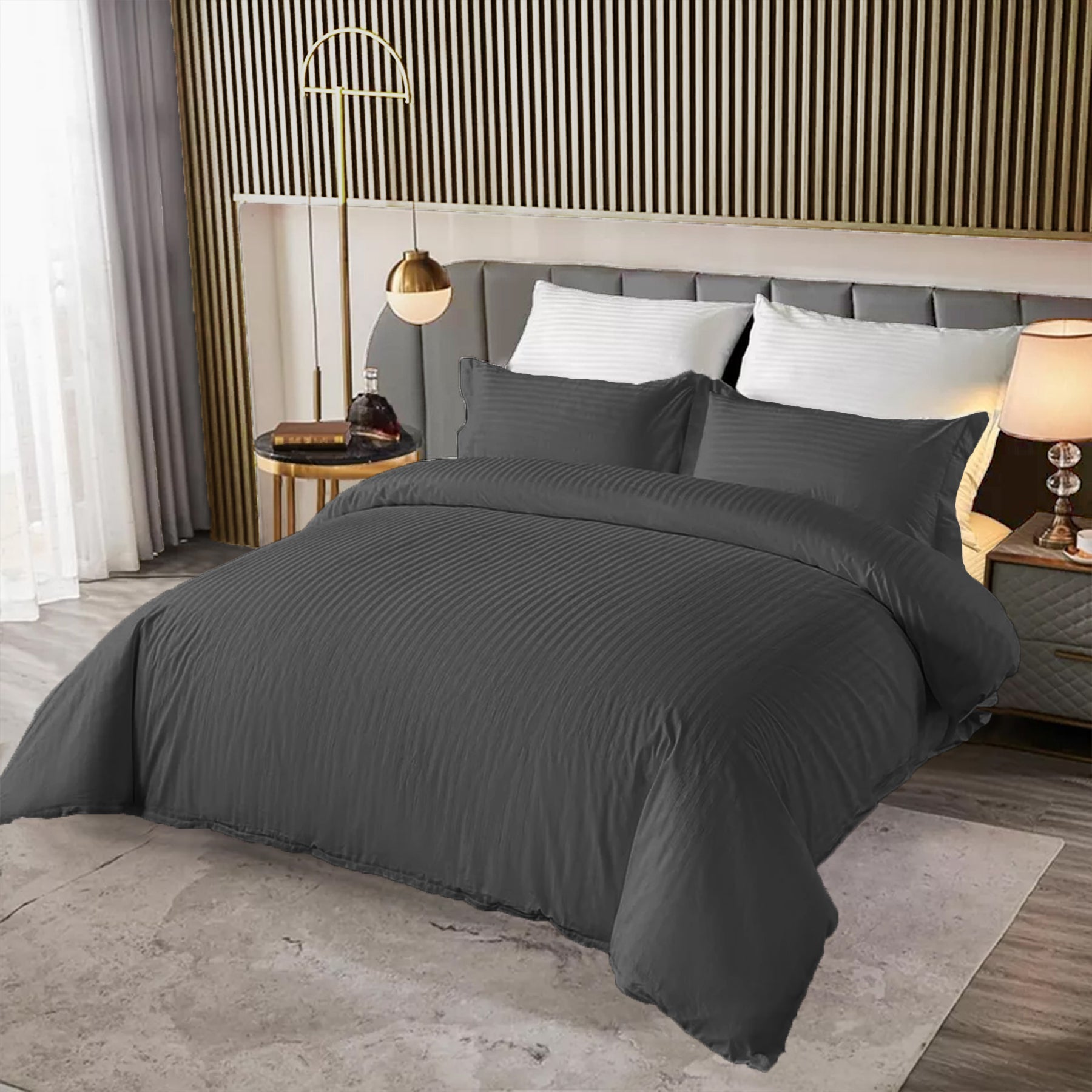 Breton Mellow - Satin Striped Duvet Cover (Grey)-7