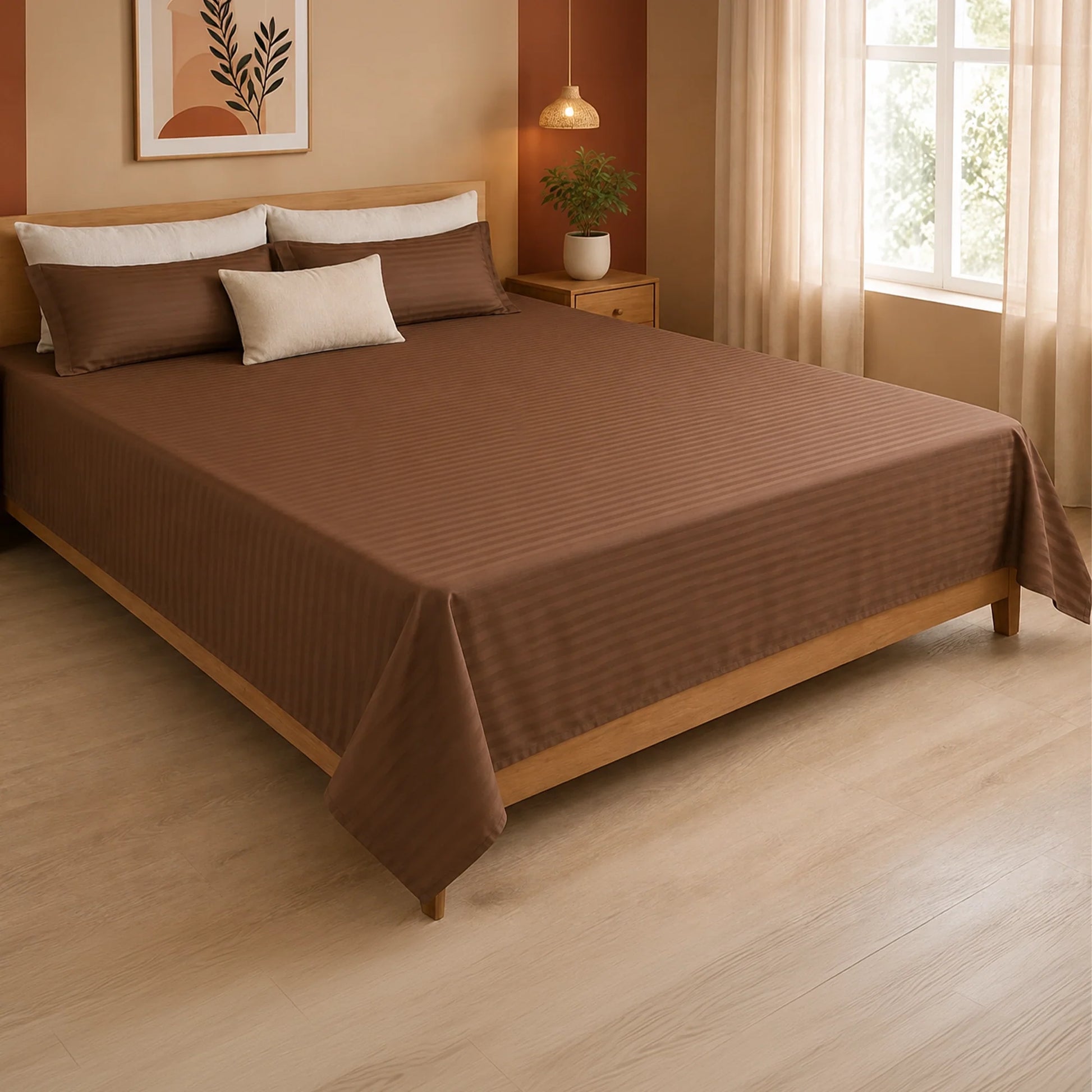 Breton Nap - Satin Stripes Bedsheet (Brown)-7