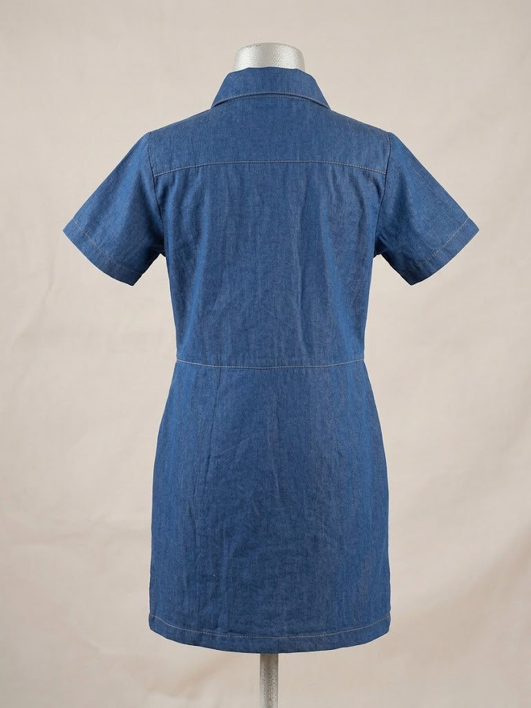Pearl Stud Denim Shirt Dress