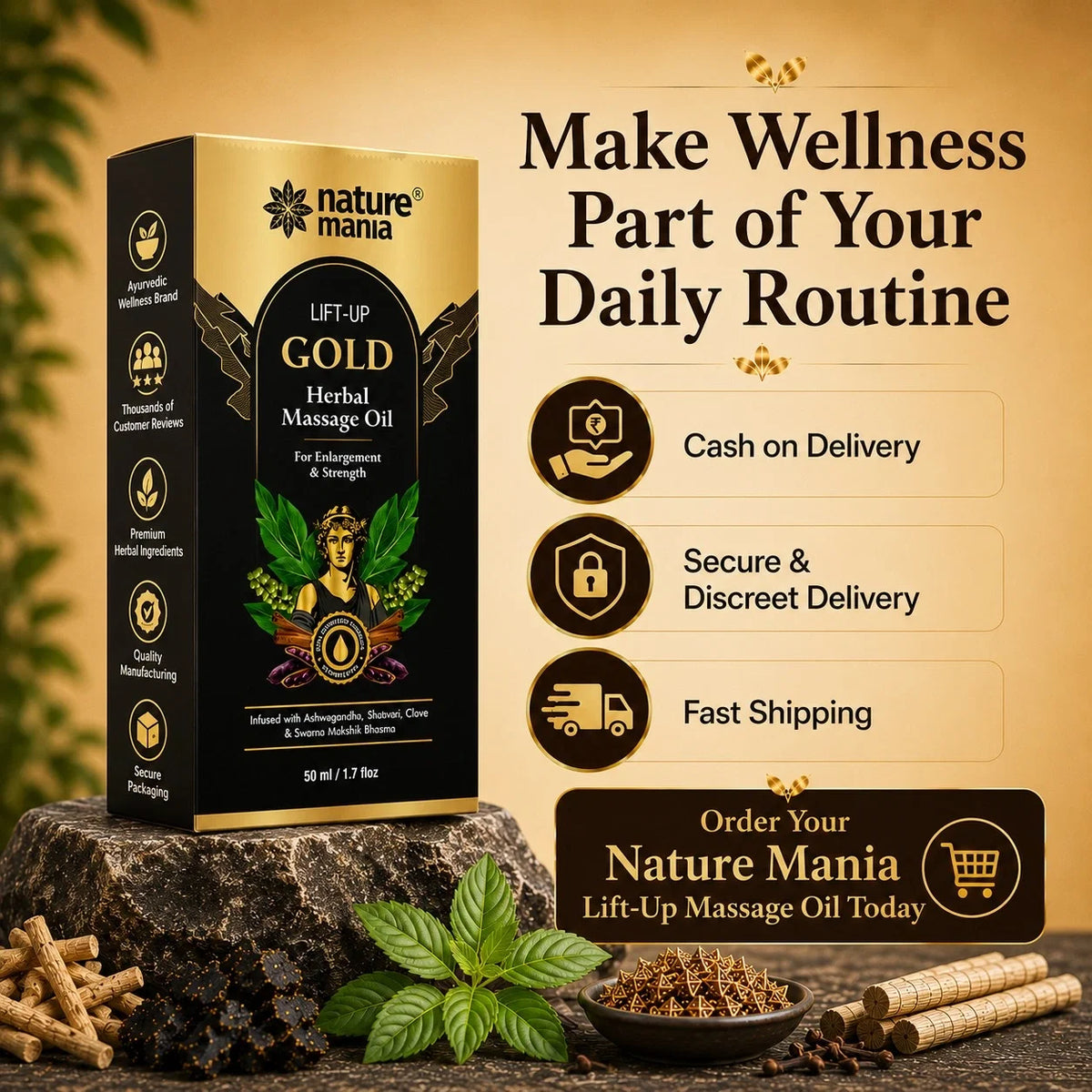 Lift-up Gold Herbal Massage Oil For Men (50ml)