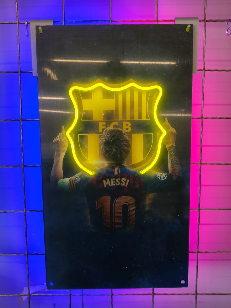 Lionel Messi FC Barcelona LED Neon Wall Art | Football Neon Sign | Premium UV Print with Neon Light-1