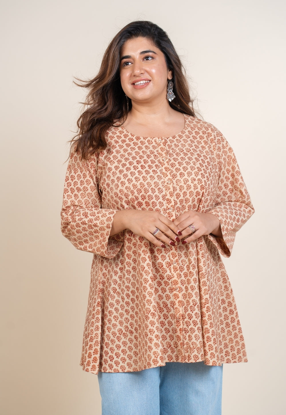 Urva White Bagru Cotton A Line Short Top