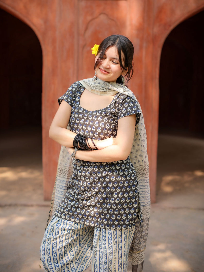 Moon Heer Black & Blue Farshi Salwar Set with Dupatta
