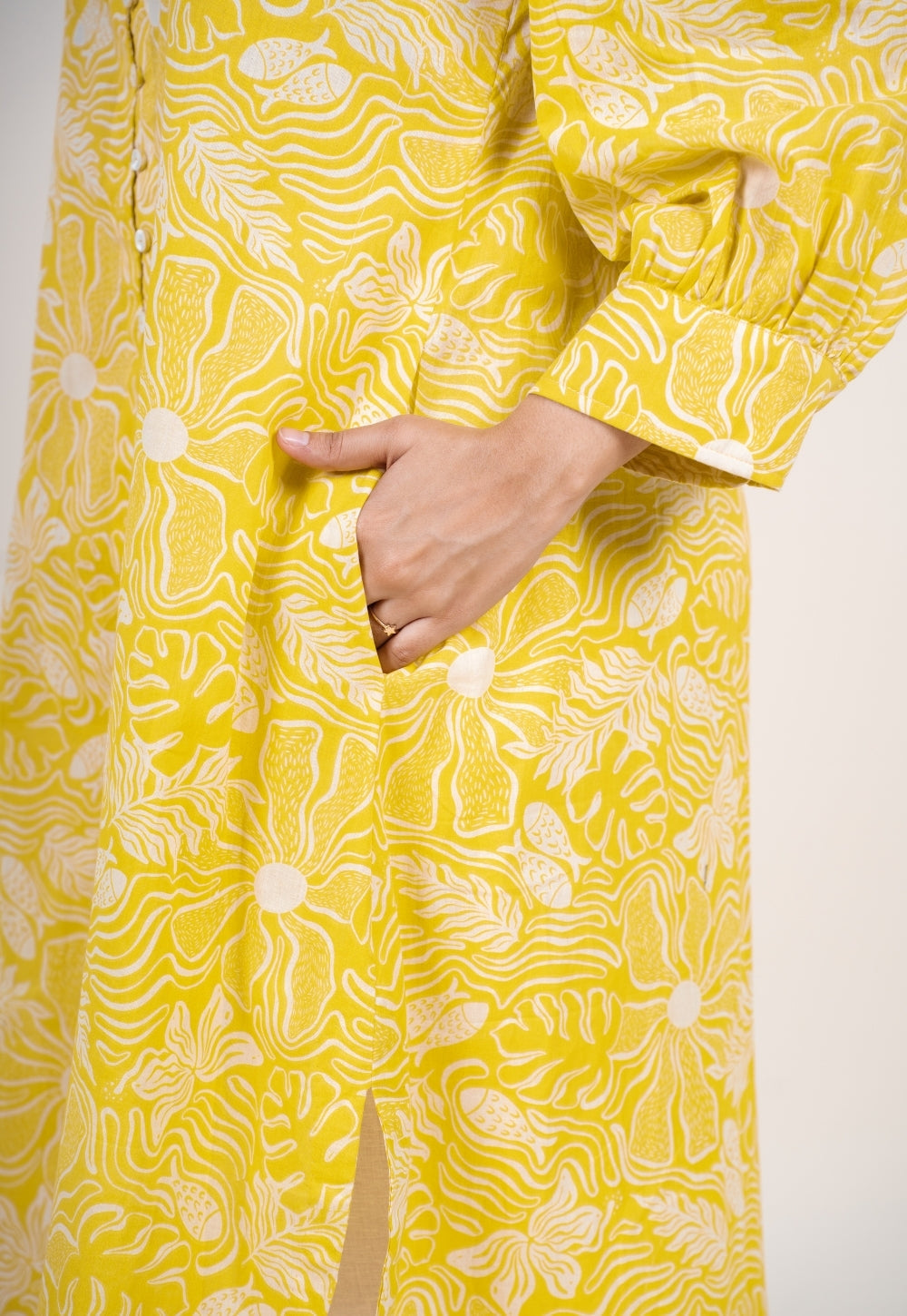 Akira Bright Yellow Printed Mul Straight Kurta
