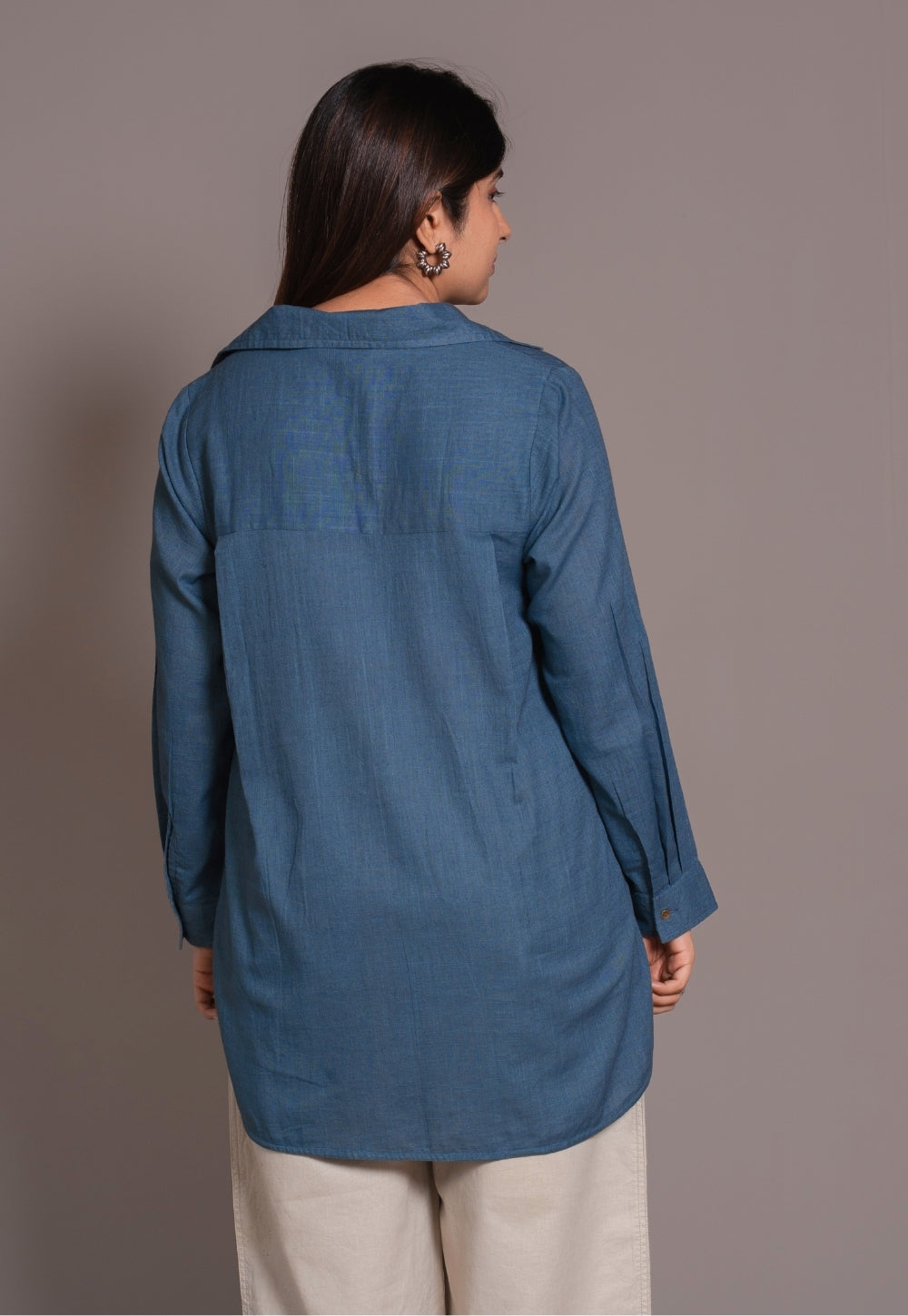 Blue Solid Slub Cotton Straight Short Top - DyeVerse