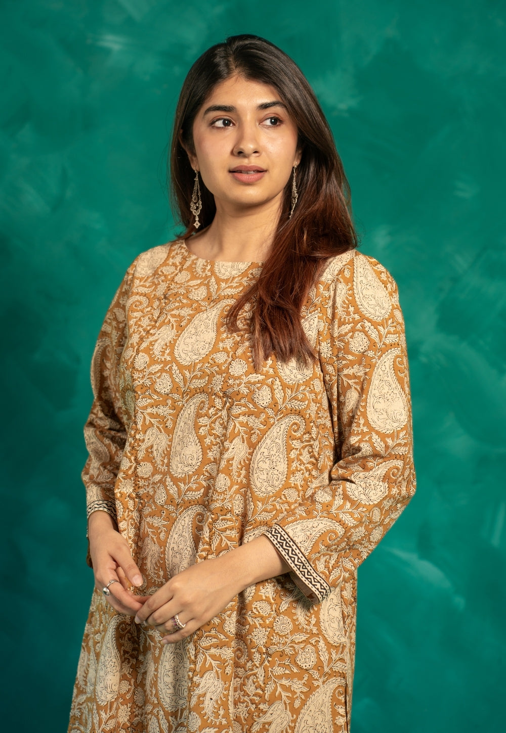 Zasha Yellow Bagru Cotton A Line Kurta