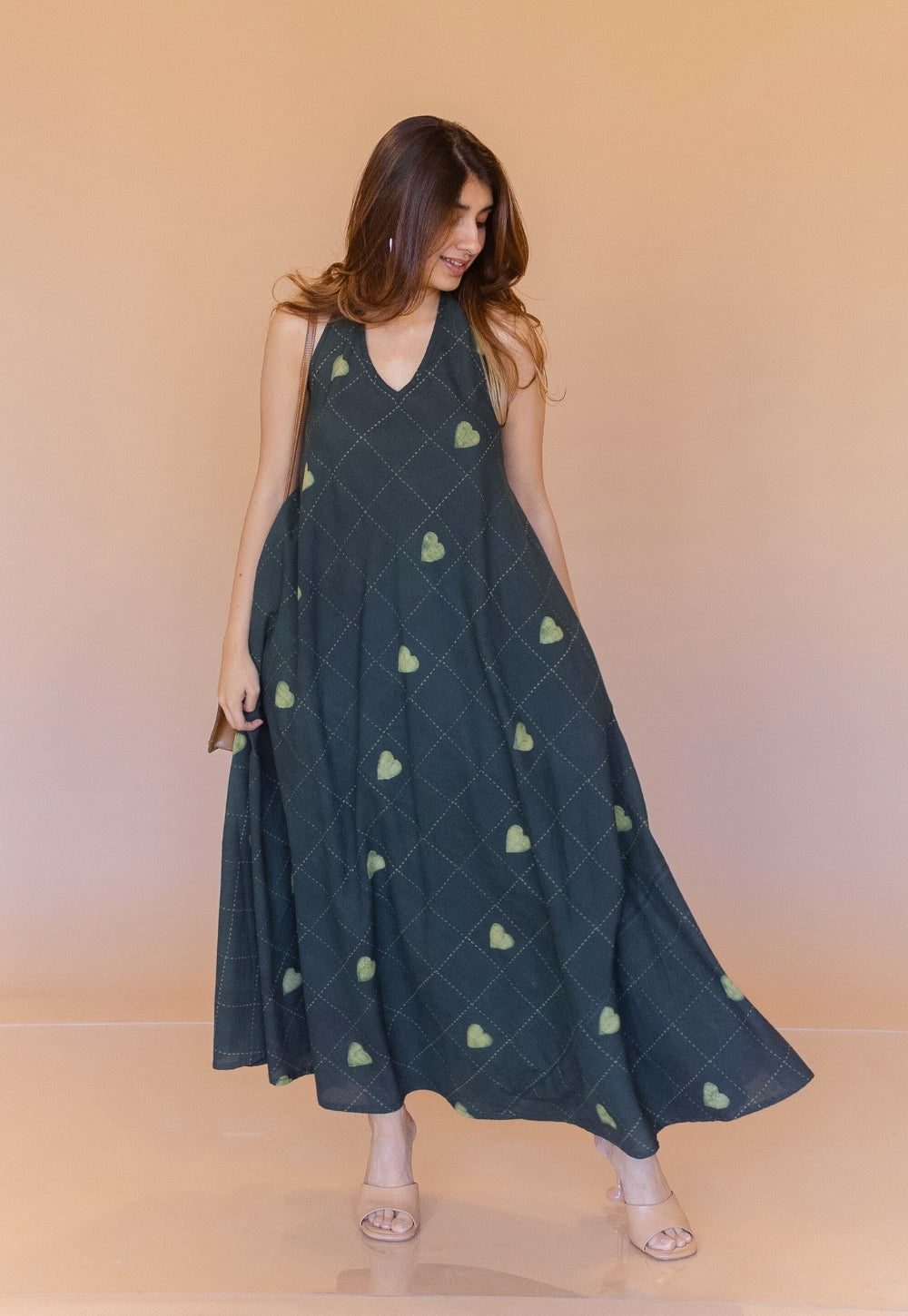 Tashi Green Dabu Cotton A Line Dress