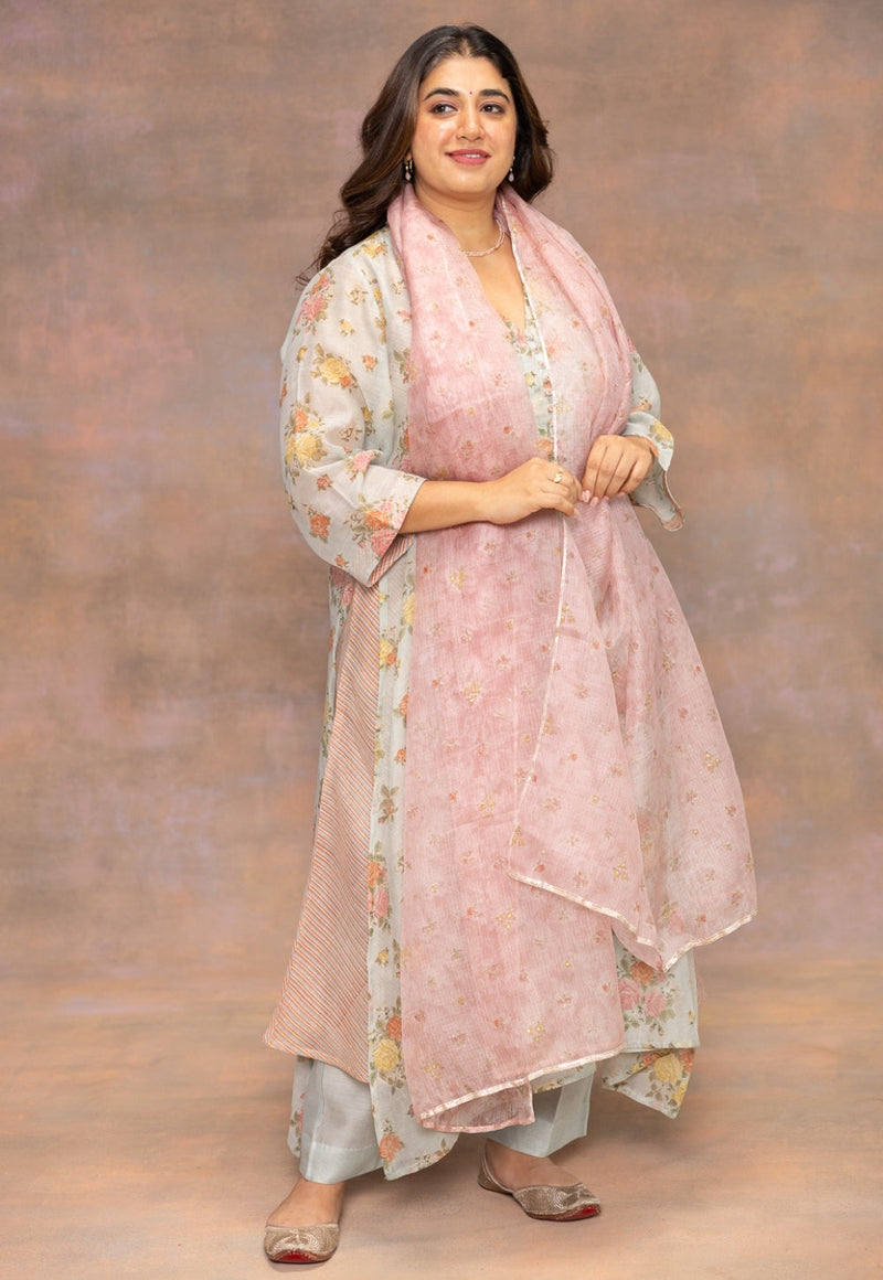 Yashi Blue Solid Chanderi Silk Straight Pant