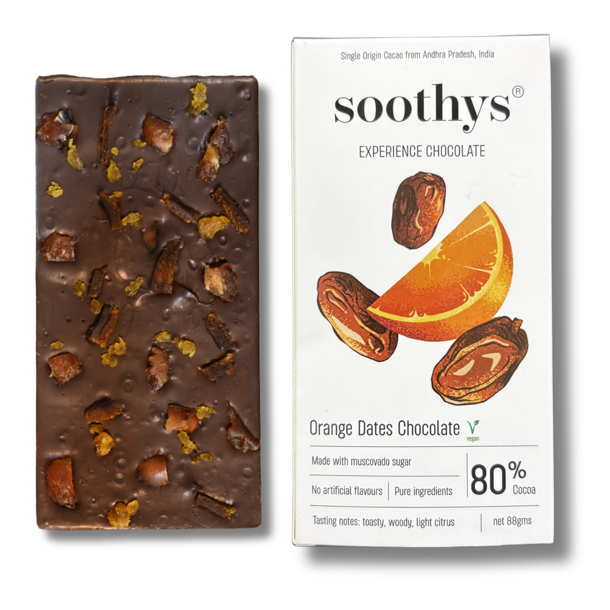 80% Dark Vegan Chocolate Bars Orange and Dates | 88gms