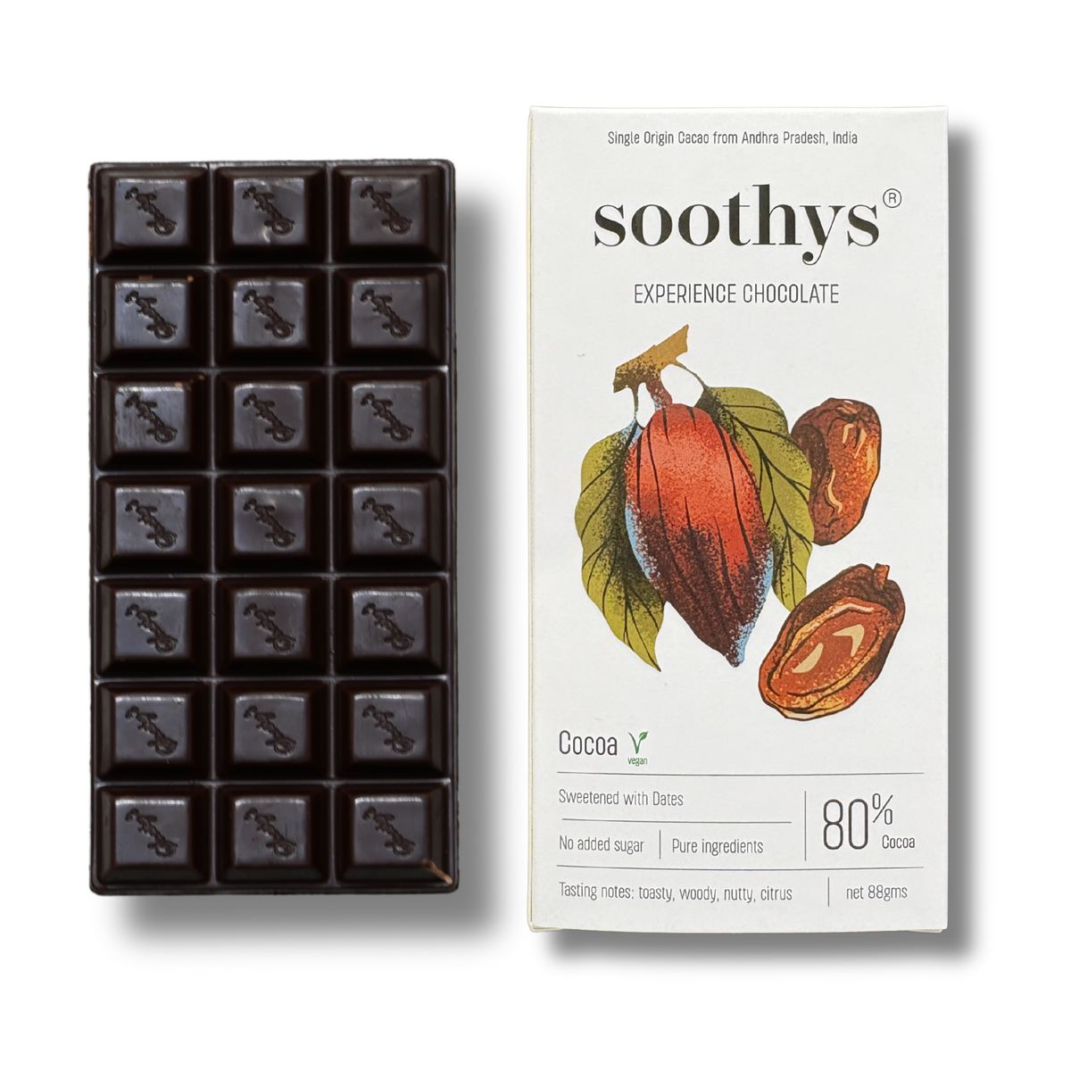 80% Dark Chocolate Bars | Vegan |Date Sweetened |No Refine Sugar| 88gms