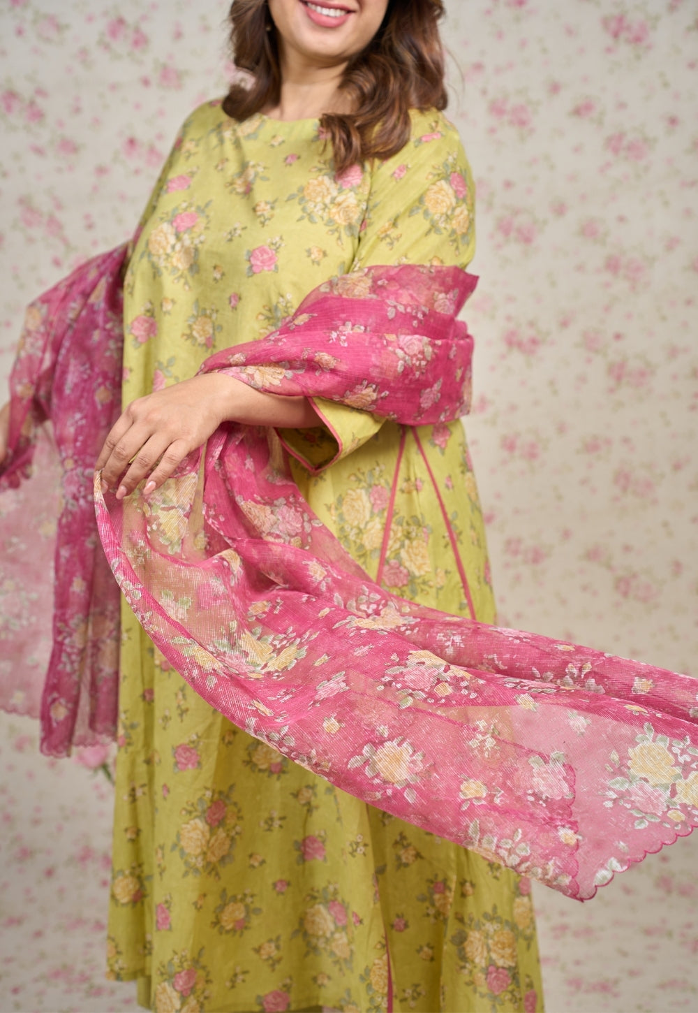 Lily Green Sanganeri Mul Cotton A Line Kurta