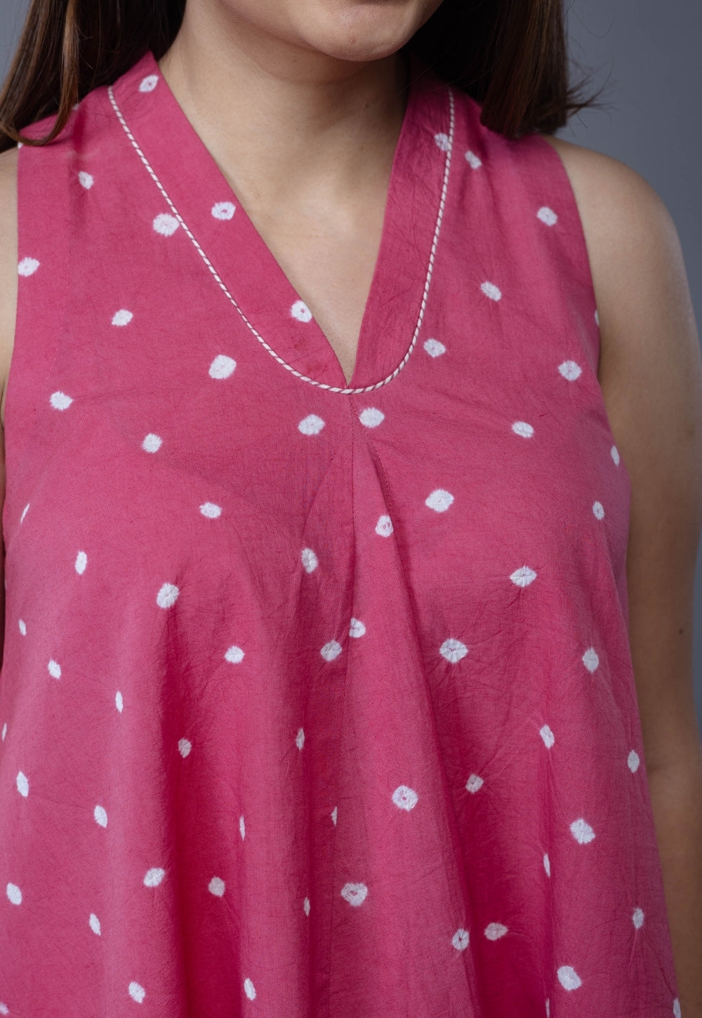 Zivya Pink Bandhani Cotton A Line Short Top