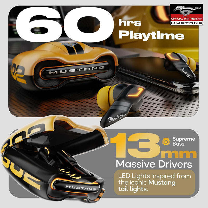 GOBOULT GOBOULT Mustang Torq Wireless in Ear Earbuds with 60H Playtime, App Support, Quad Mic ENC, 45ms Low Latency, 13mm Driver, Breathing LEDs, Made in India Ear Buds Wireless (Yellow) - image 3