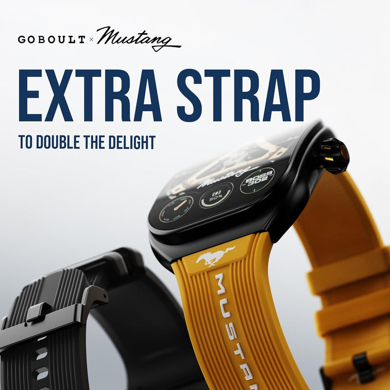 GOBOULT GOBOULT Mustang Muscle Smart Watch 2.01'' 3D Curved Display, Convertible Strap, Premium Metallic Crown, BT Calling, 600 Nits Brightness, AI Voice Assistant, IP68 (Extra Strap, Black Eclipse) - image 2