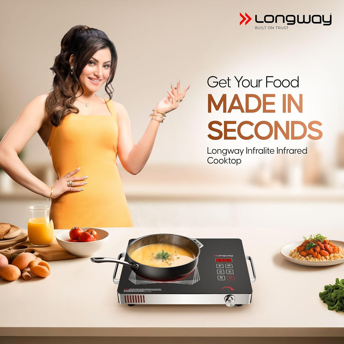 LONGWAY Longway Infralite Pro 2200W Infrared Hot Plate Cooktop with Steel Grill Rack, Crystal Glass Top, Touch Panel & Digital Display, 4 Preset Modes – Stir Fry, BBQ, Hot Pot & Steam, Black - image 2